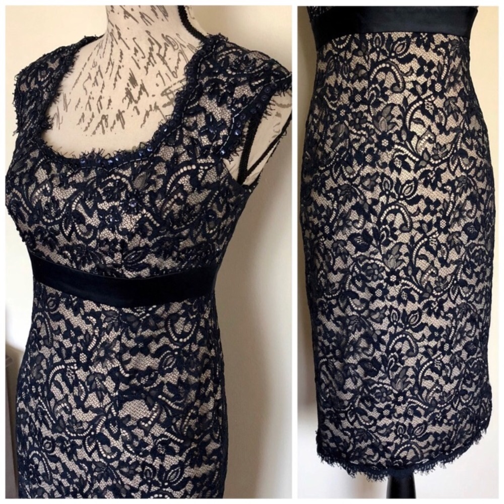 Vintage Tadashi Shoji Band Embroidered Lace Dress